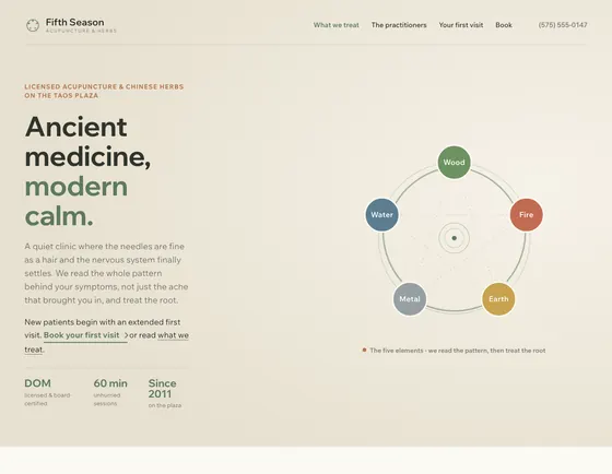 Fifth Season, Acupuncture & herbs, Taos. A sample site from our studio.