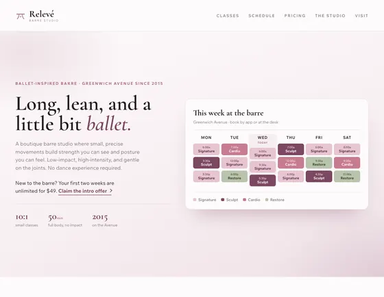 Relevé, Barre studio, Greenwich. A sample site from our studio.