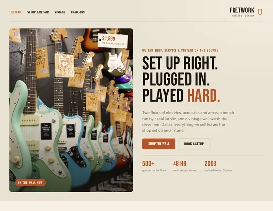 Fretwork, Guitar shop & repair, Denton. A sample site from our studio.