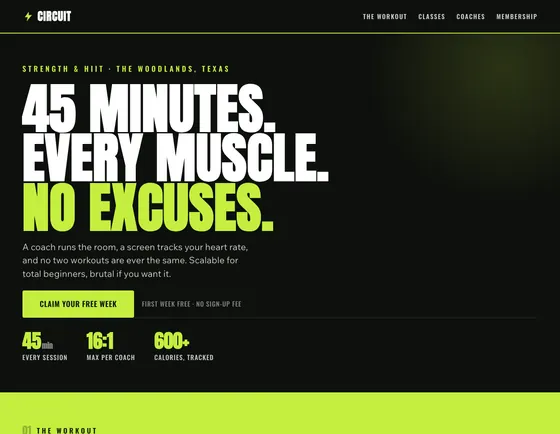 Circuit, Strength & HIIT studio, The Woodlands. A sample site from our studio.