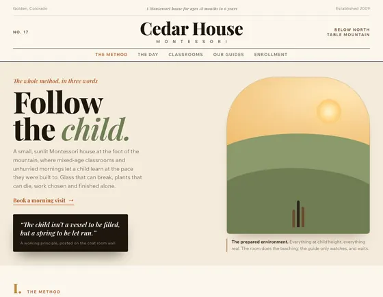 Cedar House, Montessori school, Golden. A sample site from our studio.