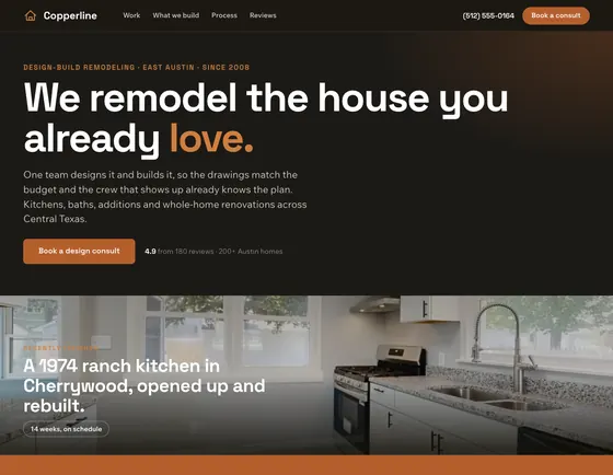 Copperline Design + Build, Home remodeling / design-build, Austin. A sample site from our studio.