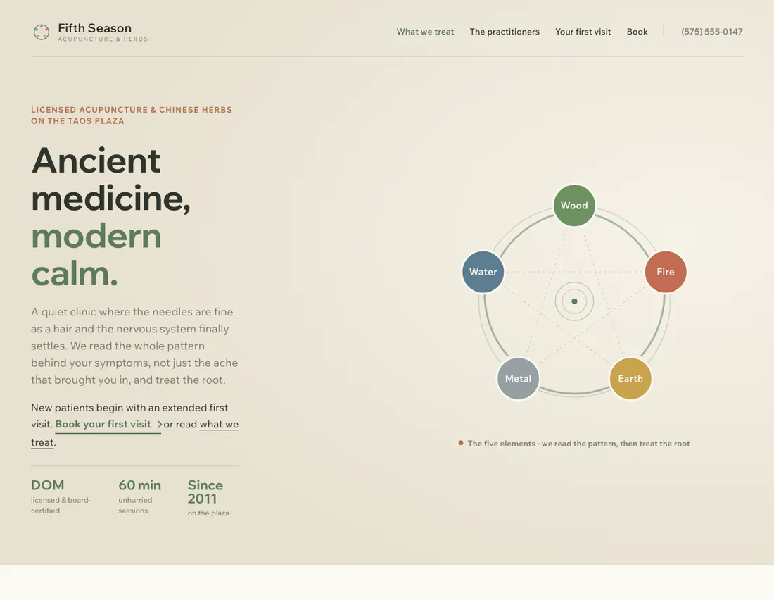 Home page of Fifth Season, an example site for acupuncture & herbs in Taos