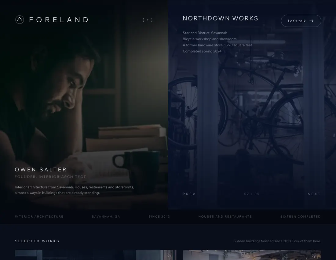Home page of Foreland, an example site for interior architecture practice in Savannah