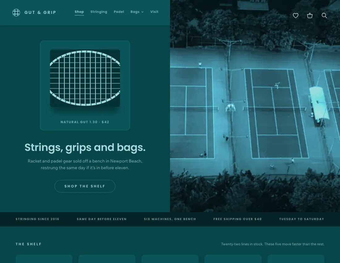Gut & Grip, racket stringing & accessories in Newport Beach: the home page DEVIQO designed and wrote for it