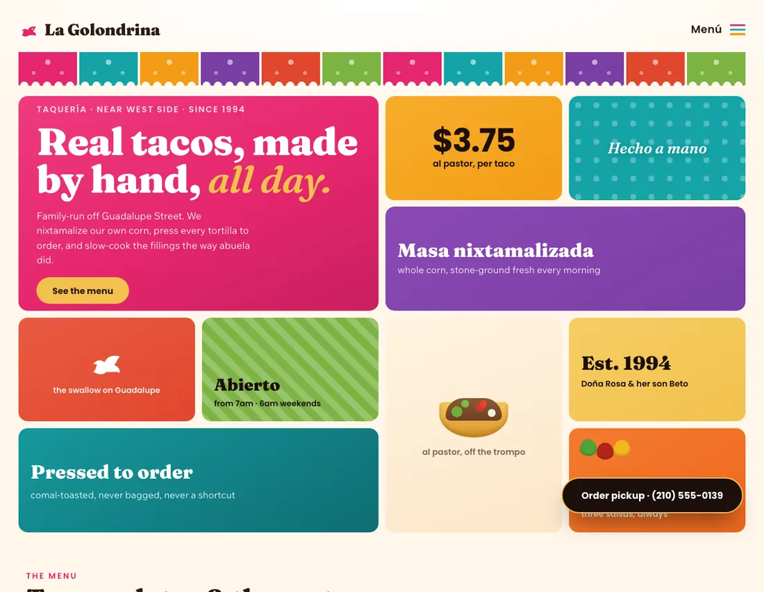 Home page of La Golondrina, an example site for taqueria in San Antonio